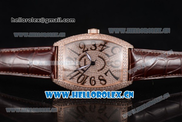 Franck Muller Casablanca Asia Automatic Rose Gold/Diamonds Case with Diamonds Dial and Brown Leather Strap (ZF) - Click Image to Close